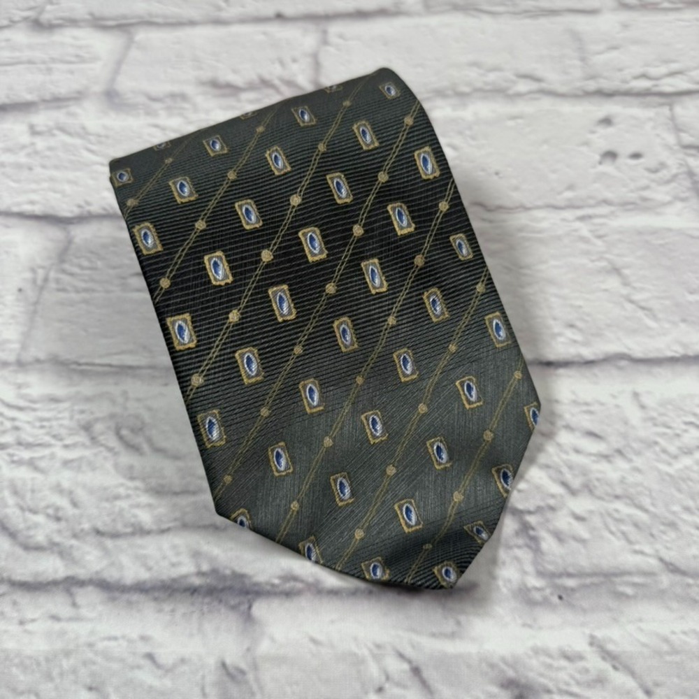 Luciano Gatti Neck Tie Mens Green Geometric‎ 100% Silk Hand Made In Italy